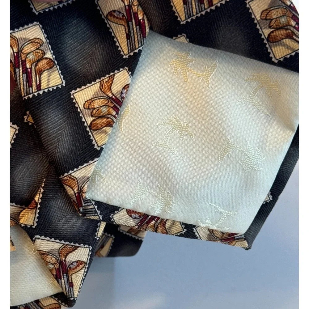 Tommy Bahama 100% SILK‎ Tie Dk Green Gray Golf Clubs Summer Golf Dad Handmade